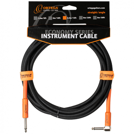 Ortega Straight/Angle Instrument Cable 15ft Orange/Black - OECI-15